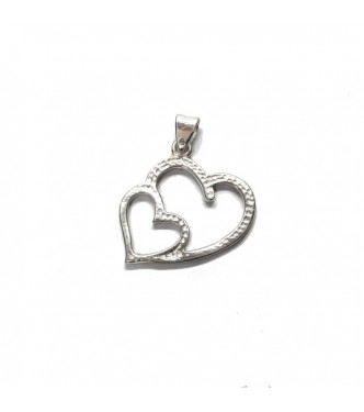 PE001580 Genuine Sterling Silver Pendant Two Hearts Hallmarked Solid 925 Handmade